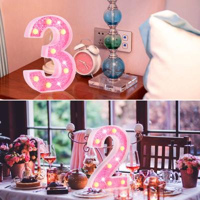 LED Digital Lights Glitter Numbers Sign Battery Powered Warm White Night Light Party Wedding Home Decor
