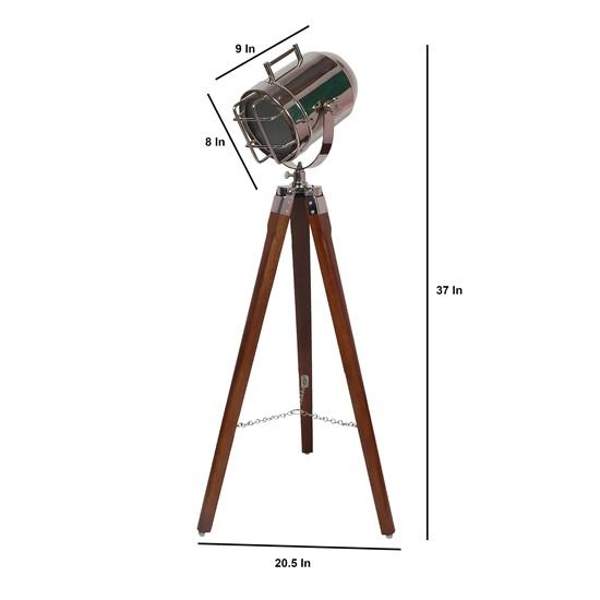 93.98 cm Wooden Tripod Nickel Spotlight Lamp Industrial Nautical Searchlight for Home, Office, Livingroom, Bedroom, Diningroom Decor