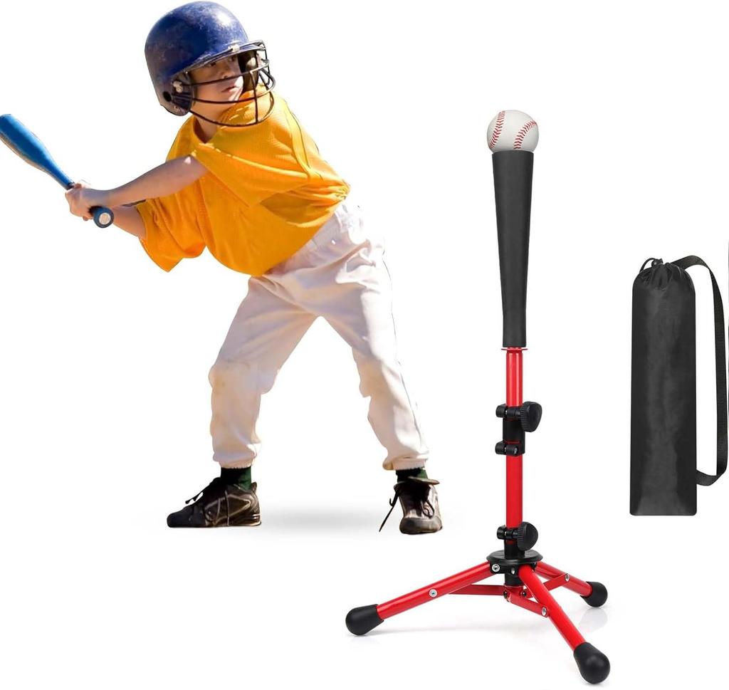 kids batting baseball practice ball tee ball holder softball holder height youth swing storage bag batting red Baseball, batting, baseball, tee,