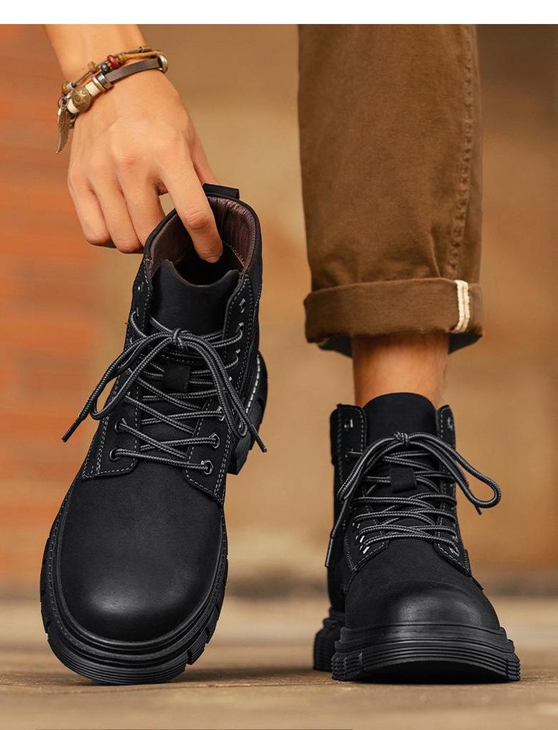 2025 Men's British Style Yellow High-Top Winter Work Boots with Thick Sole
