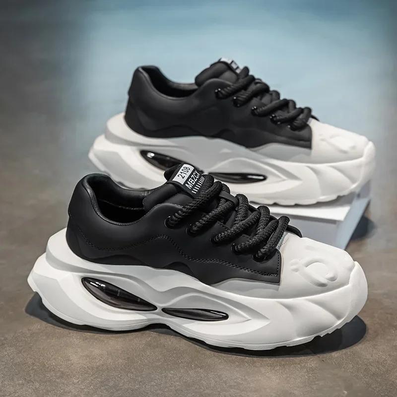 Chunky Sneakers Men Designer Soft Sole Sport Shoes Fashion Casual Microfiber Leather