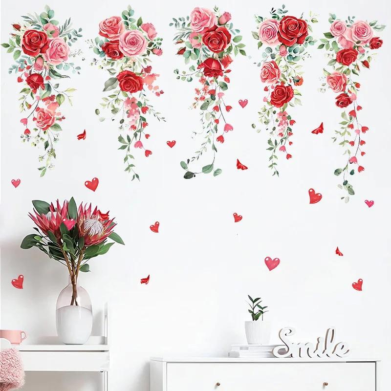 Valentine'S Day Rose Wall Sticker Vine Fence Butterfly Removable Stickers Pvc Self-Adhesive Party Atmosphere Decorative Decals