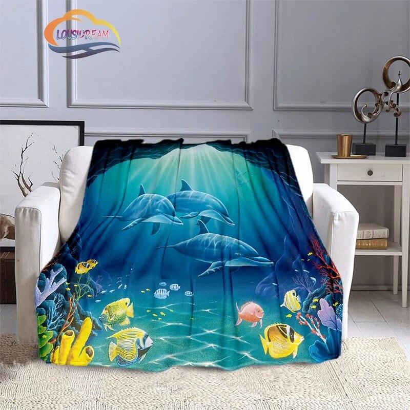 Marine Life Blanket Fashion Marine Organism Oceanic Dolphins Flannel Quilt Cover Travel Bedding Throw Bedspread