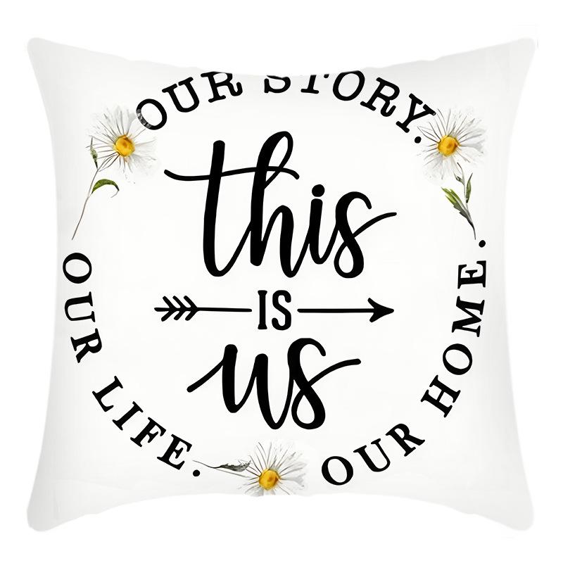 New Green Plant Chrysanthemum Print Letter Print Pillow Cover Home Sofa Cushion Cover