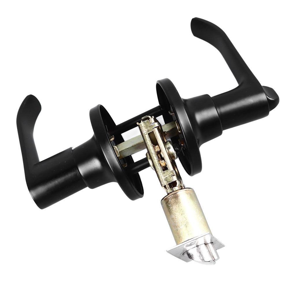 Door Lever Lock Black Aluminum Alloy with 3 Keys Locking Door Handle for Bedroom Bathroom 45‑65mm Door Thickness