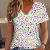 Abstract painting color blocks combined print breathable round-neck short-sleeved T-shirt