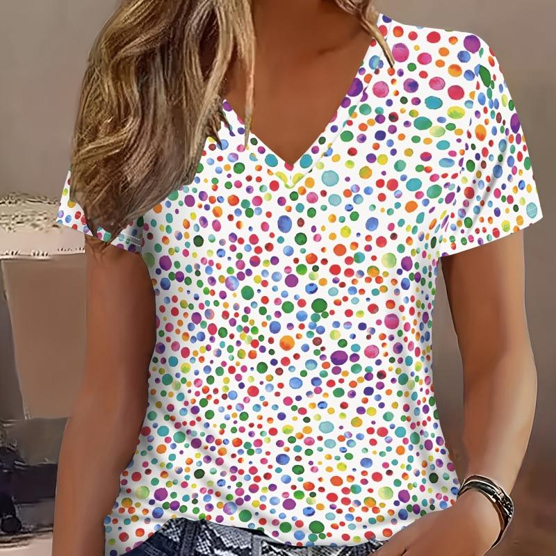 Abstract painting color blocks combined print breathable round-neck short-sleeved T-shirt