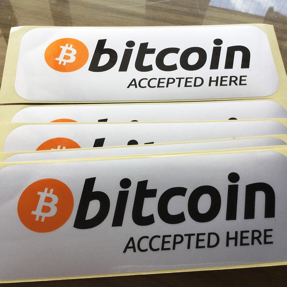 10pcs 14.5x5.5cm BTC Accepted Here Self-adhesive Label Durable Silver PET Sticker Tear Resistant Cryptocurrency Promotion Tag