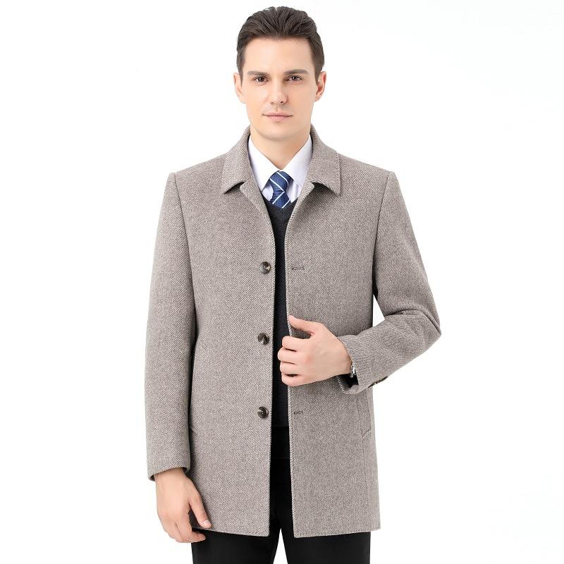 Winter double-sided cashmere coat for men, mid-length thickened suit collar woolen coat, middle-aged woolen coat