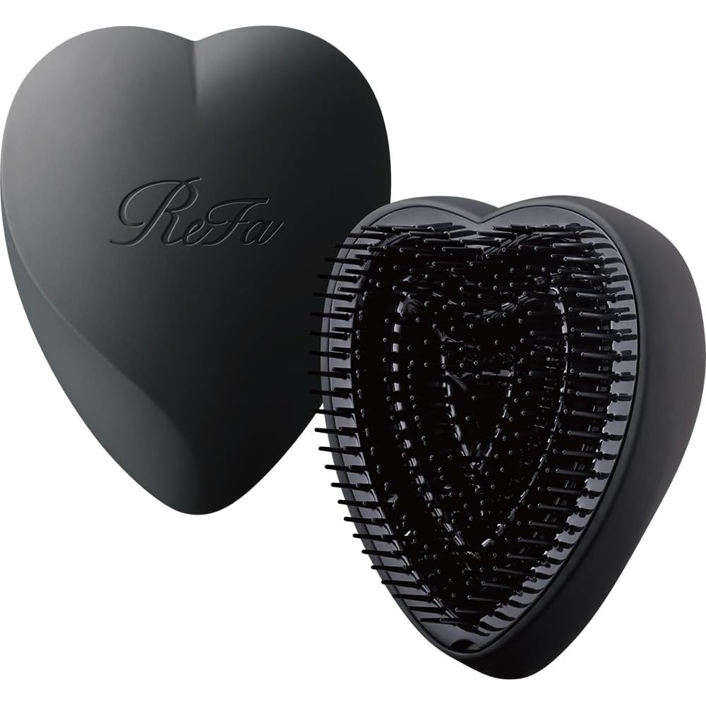 ReFa HEART BRUSH Matte Black Hair Brush with Ergonomic Design and Gentle Bristles