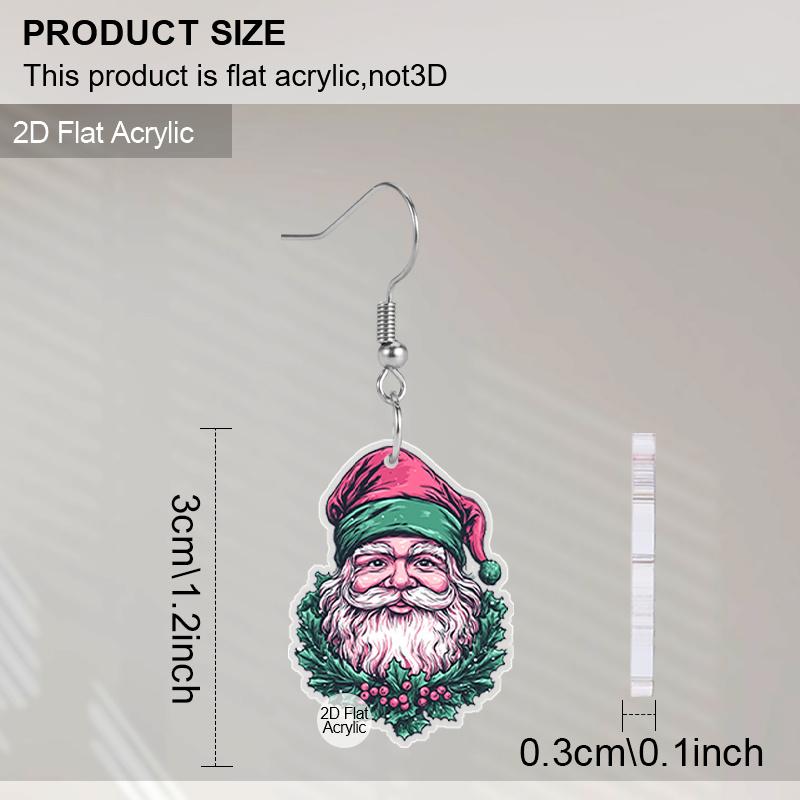 2D Flat 1Pair Christmas Festival Cartoon Painting Earring Claus for Christmas Jewelry for Women Female