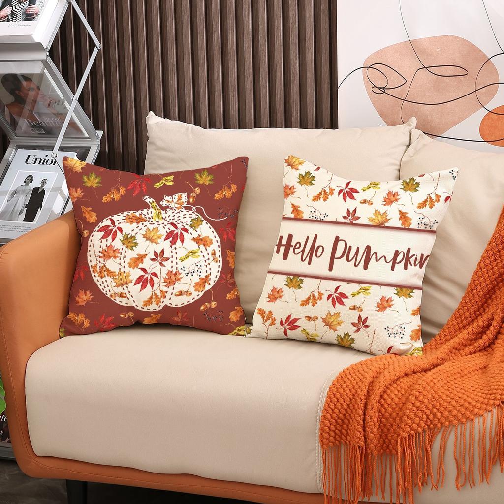 Pillow Cover Autumn Maple Leaf Linen Print Home Living Room Decoration Pillow Cover Bedroom Cushion Cover