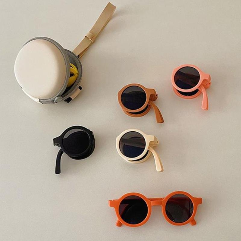 Upgraded Kids Toddler Sunglasses Foldable Pocket-size Kids Round Sunglasses Gift