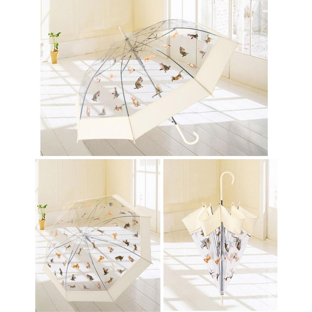 Manuální průhledná sluneční clona pro ženy 3 skládací deštníky Rain Gear Čirý kočičí vzor Anti-Uv kompaktní na cesty
