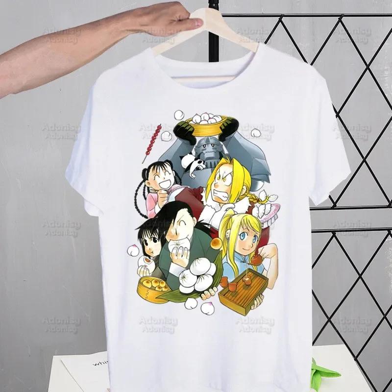Fullmetal Alchemist Men's Tshirt Cute Printing Shirt Mens Fashion Anime Edward Elric T-Shirt For Men Casual Tops Short Sleeve