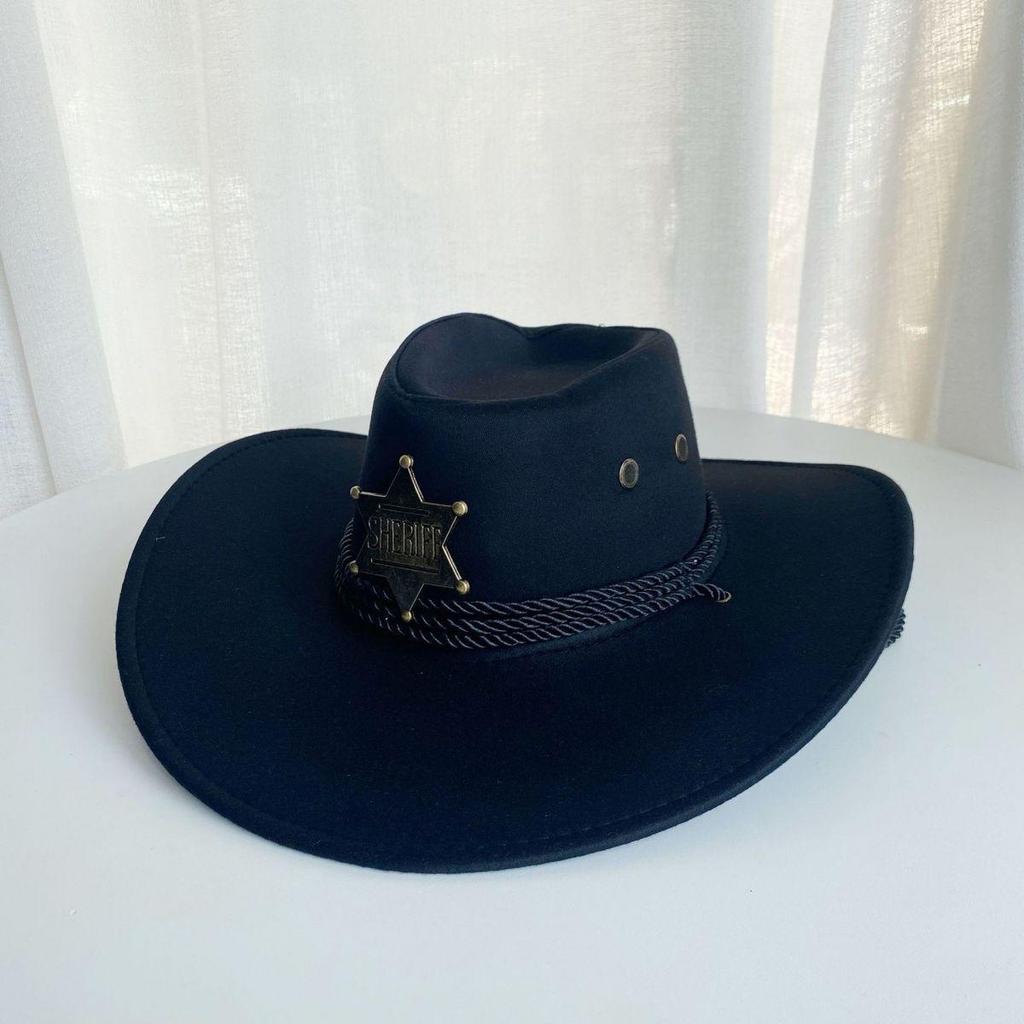 Unisex Wide Brim Straw Cowboy Hat with Windproof Rope and Sun Protection