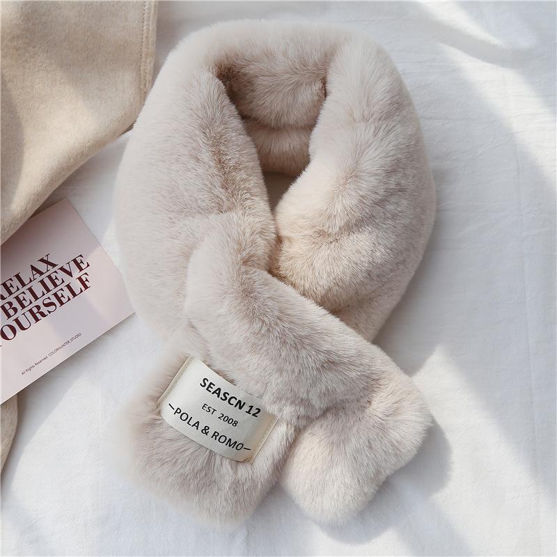 Soft Furry Scarf Korean Style Label Japanese Autumn and Winter Ins Plush Girl Scarf Imitation Rex Rabbit Fur Thickened Cross