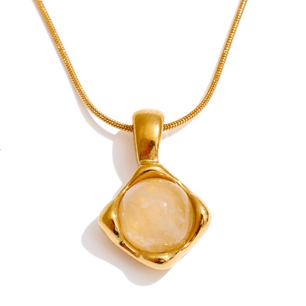 Eetit Stainless Steel Natural White Quartz Stone Pendant Necklace for Women Rust Proof Metal High Quality Trendy Jewelry