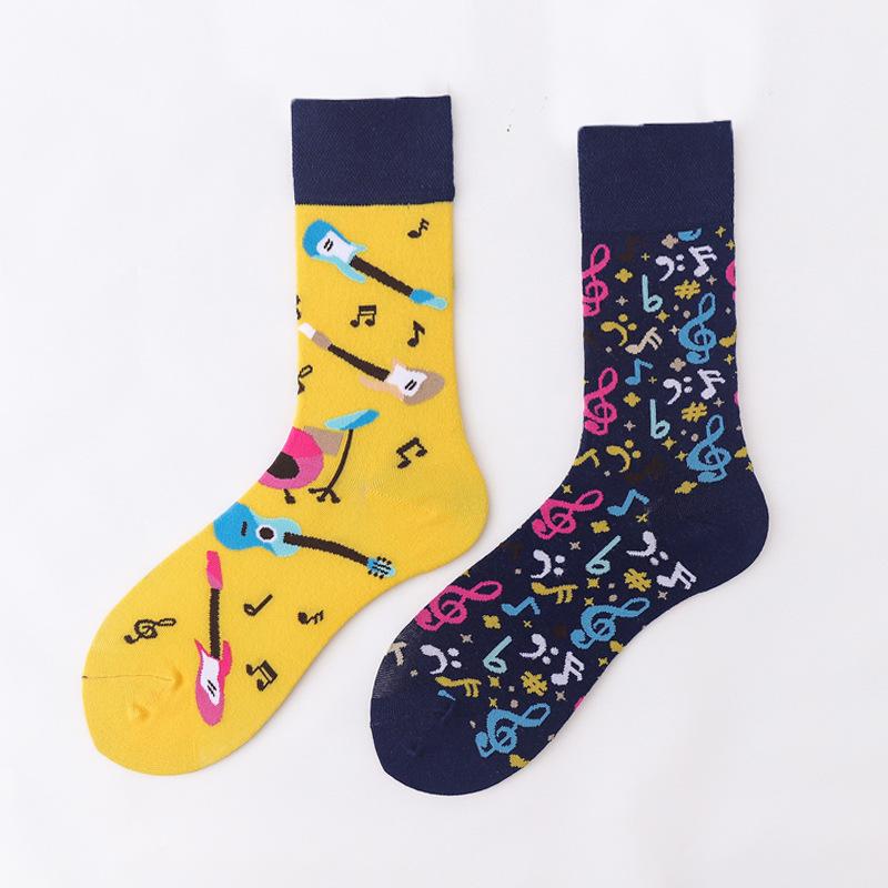 Personalized Cartoon AB Mismatched Socks Fashion Crew Couple Cotton Socks Women's Fancy Flower Fruit Tiger Print Funny Socks