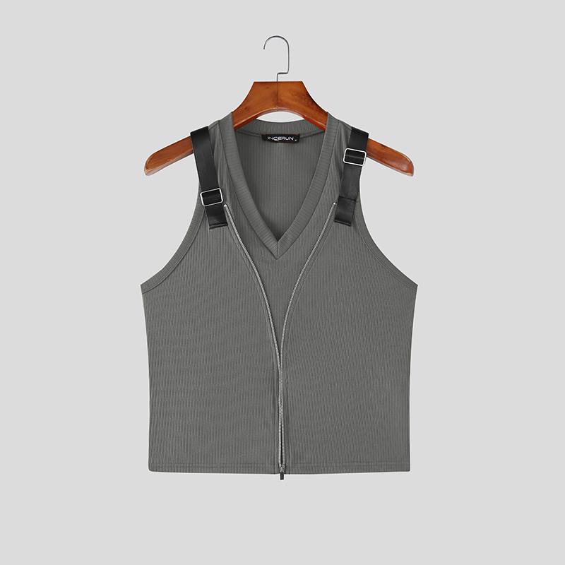 INCERUN Summer Men Sleeveless Patchwork Casual Fitted Cropped Tank Tops Undershirts S