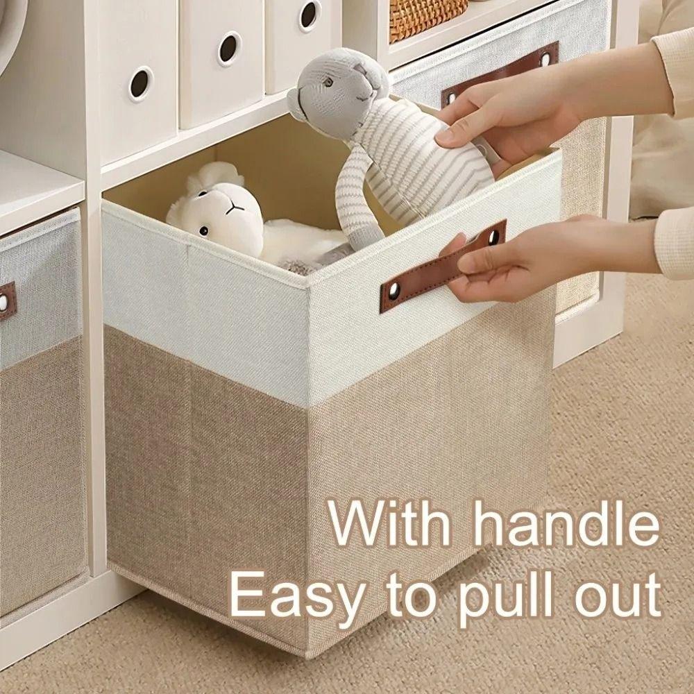 Side Handles Linen Fabric Storage Basket Large Capacity Toys Sorting Box  Cosmetics