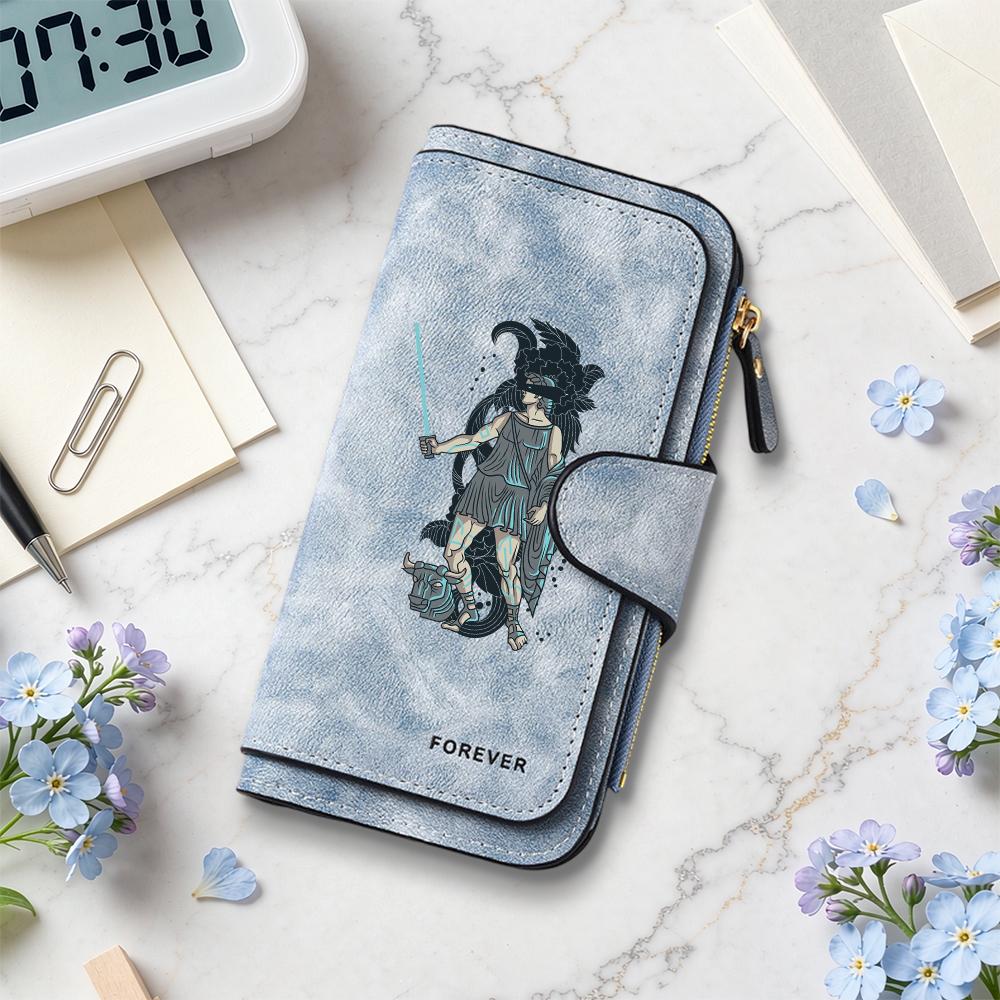 Greek Warrior Pattern Stylish Long Wallet Forever Letter Portable Large Capacity Multi Card Slot Daily Wallet