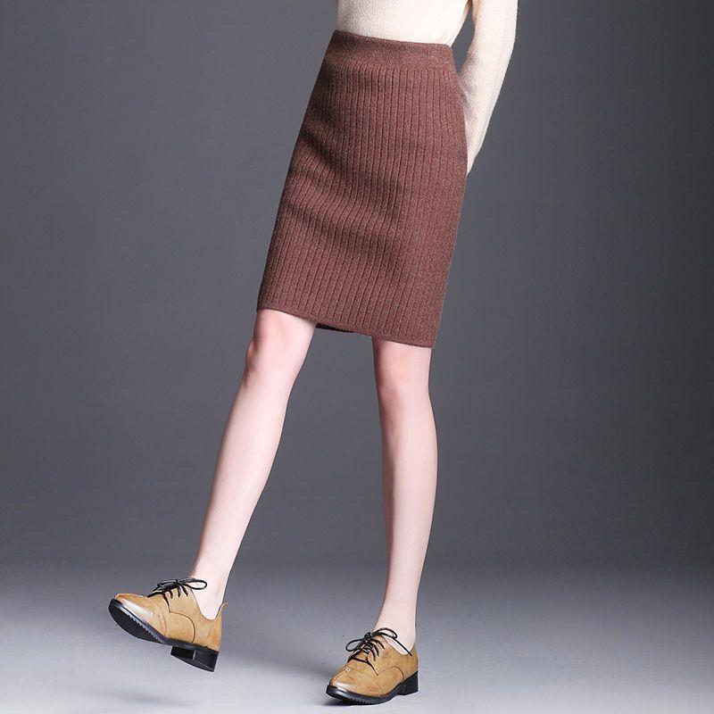 Large Size High Waist Hip Hugging Knitted Half Skirt Yarn Versatile Skirt