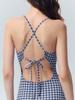 Kolallikeu Shirred Mini Check Backstrap Monokini Navy