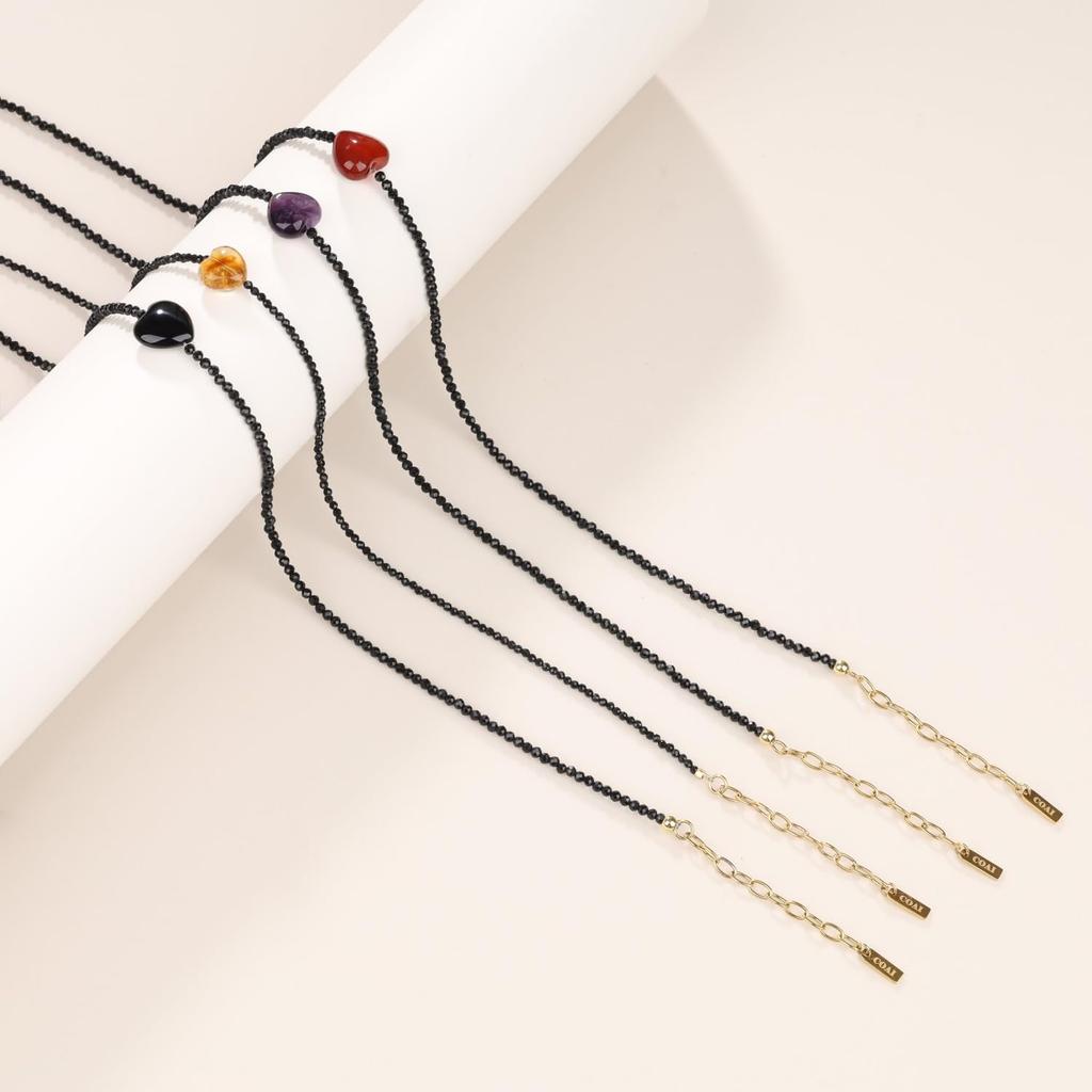 [KOAI] 2mm Cut Black Tourmaline Citrine Heart Necklace for Women