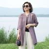 Summer 2024 Cotton Linen Embroidered Stand Collar Mid-Length Lightweight Sun Protection Cardigan Shirt