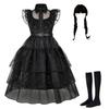 Abito da sera in rete da ragazza per cosplay della Famiglia Addams di Mercoledì con accessori (Taglia unica)