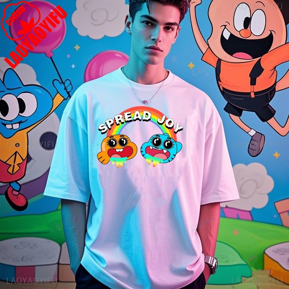 The Amazing World of Gumball Gumball and Darwin Summer Unisex Loose Harajuku Breathable Camisetas High Quality Loose T Shirt