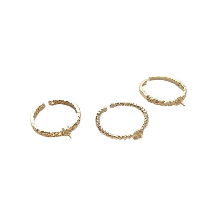 Bague support de perle demi-percée en Plaqué Or 14K pour DIY à coller, Anneau ouvert tressé fait main.