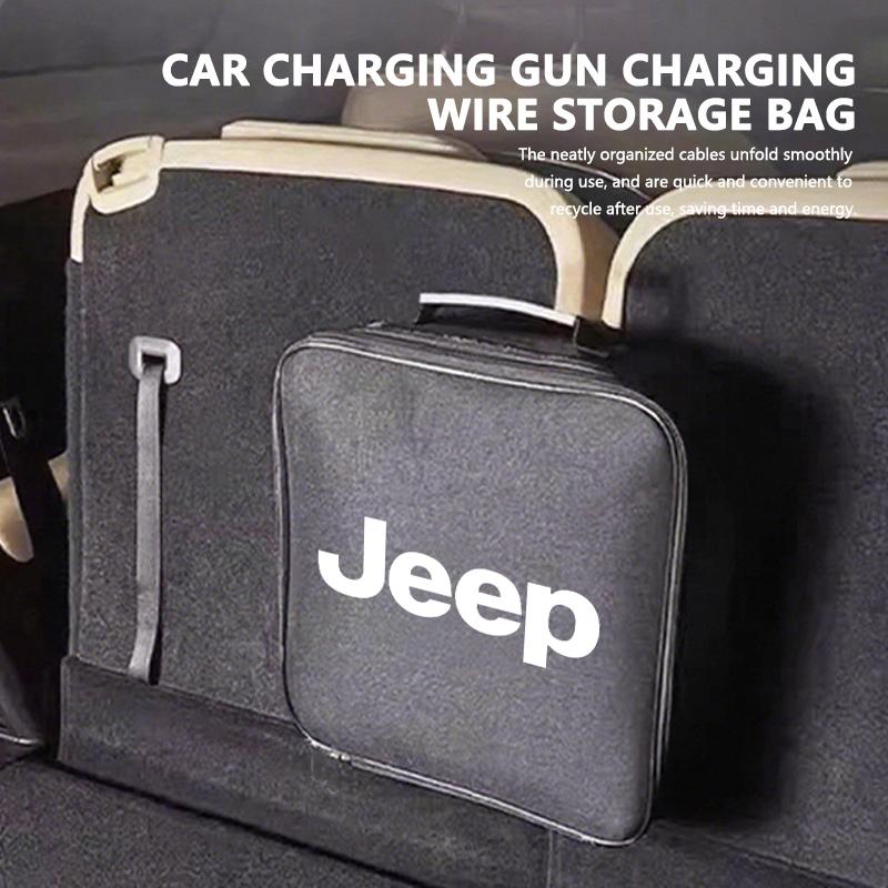 For Jeep Car Charge Cable Storage Box Charging Gun Organiser Bag Wrangler Gladiator 2014 - 2021 Grand Cherokee Cherokee ANO1