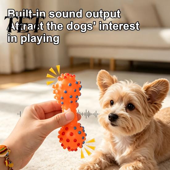 Outdoor Interactive Fetch Toys Squeaky Dumbbell Dog Toy, Vinyl Chew Spiky Teeth Oral Health Care Cleaning Toy for Small Large Dogs Play Puppy Teething