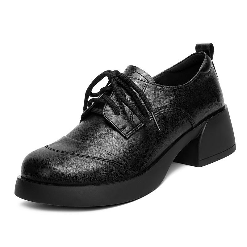 

Women s Genuine Leather Loafers, British Style Leather Shoes, Chunky Heel Mary Jane Shoes, Platform Shoes, Non-slip Soft Sole 35 чёрный