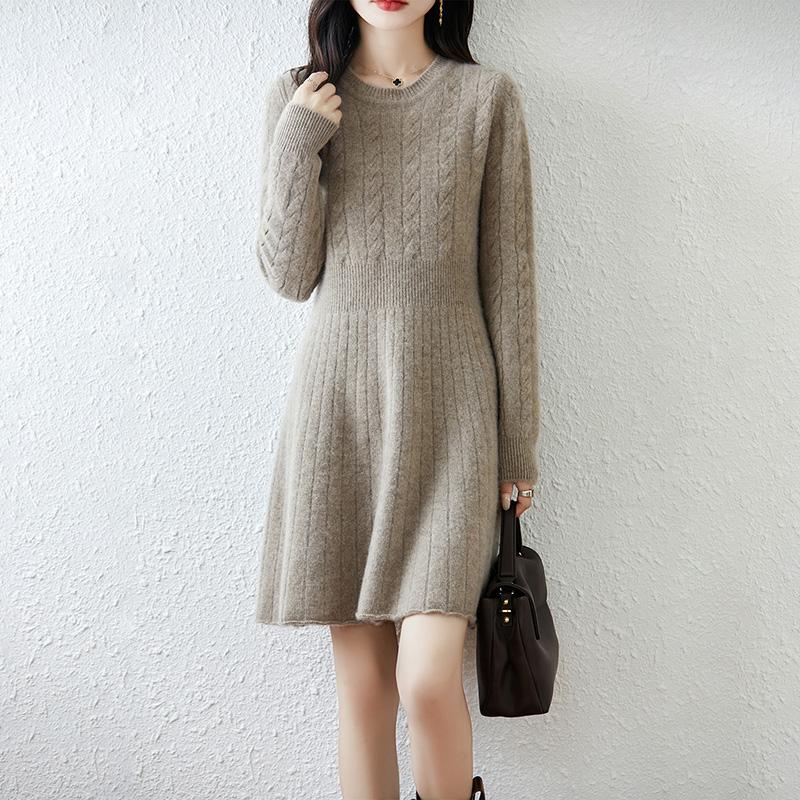 Women Sweater Dress 100% Wool MODERN NEW SAGA O-neck Knit Long Pullover Winter Jumpers Wool Long Dress Female