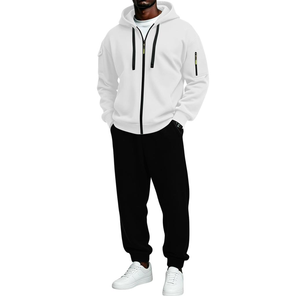 Men's Athletic Tracksuit Set with Full Zip Hoodie and Black Jogger Pants