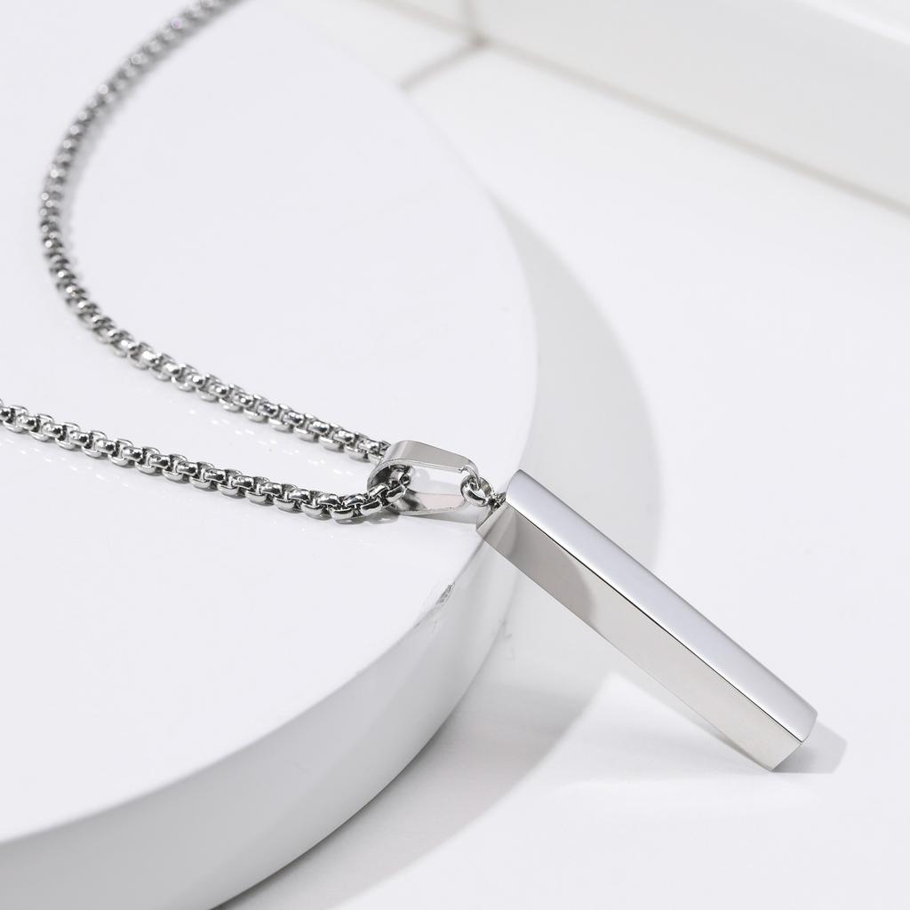Vnox Mens Silver Color Bar Necklaces, Geometric Stainless Steel Pendant with Box Chain, Minimalst Metal Jewelry Gift for Him