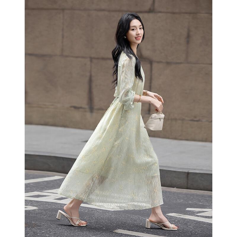 DeMana Elegant Cross-Over Burnout Print Maxi Dress L