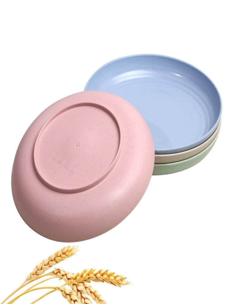 4pcs/Set Wheat Straw Plate Lightweight Unbreakable Reusable Dinner Dishes Plates Dishwasher & Microwave Safe for Kitchen Camping