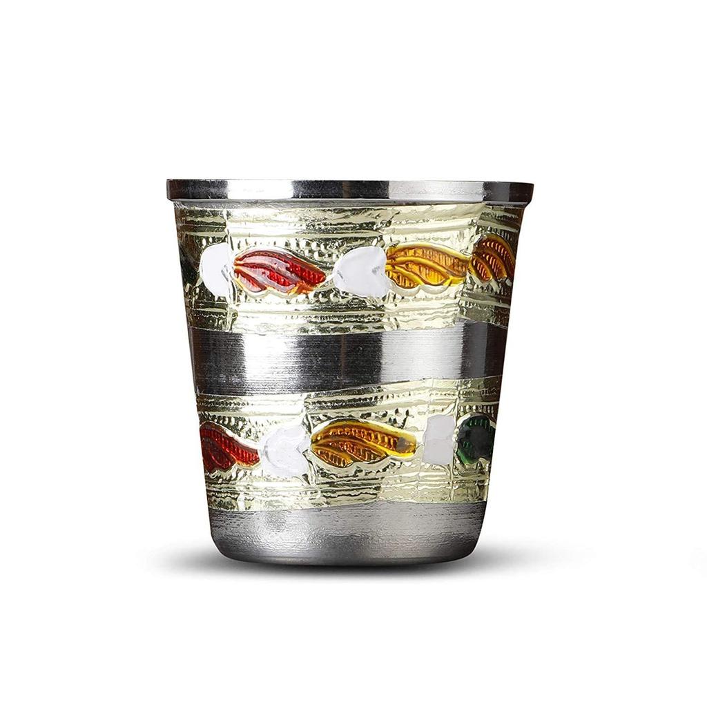 Rolimoli Steel bhog thali Set of 4 pcs for laddu gogal bhog thali with Glass Bowl and Spoon Stainless Steel