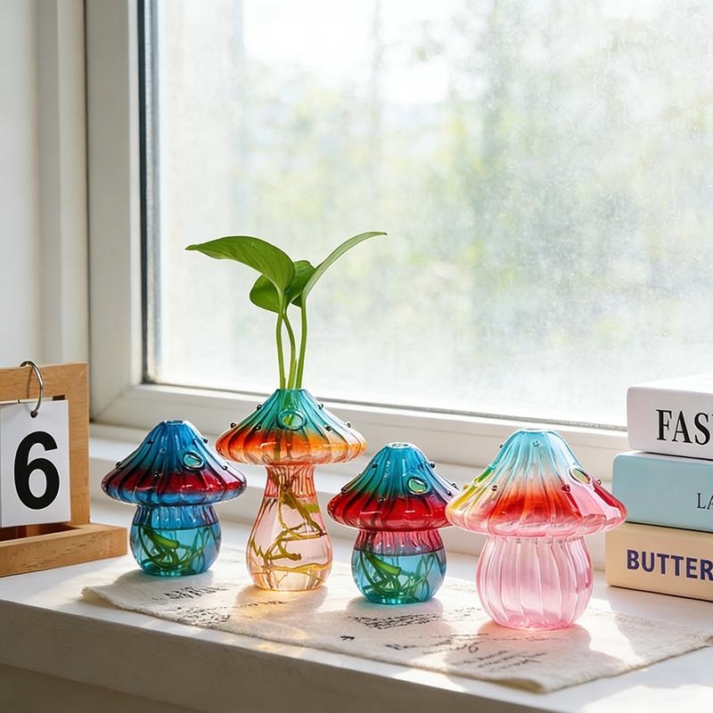 Pilzform Vase Glas Blumenvase Ästhetische Hydrokultur Pflanzenvasen Raumdeko Tischmittelstück Dekoration Florero