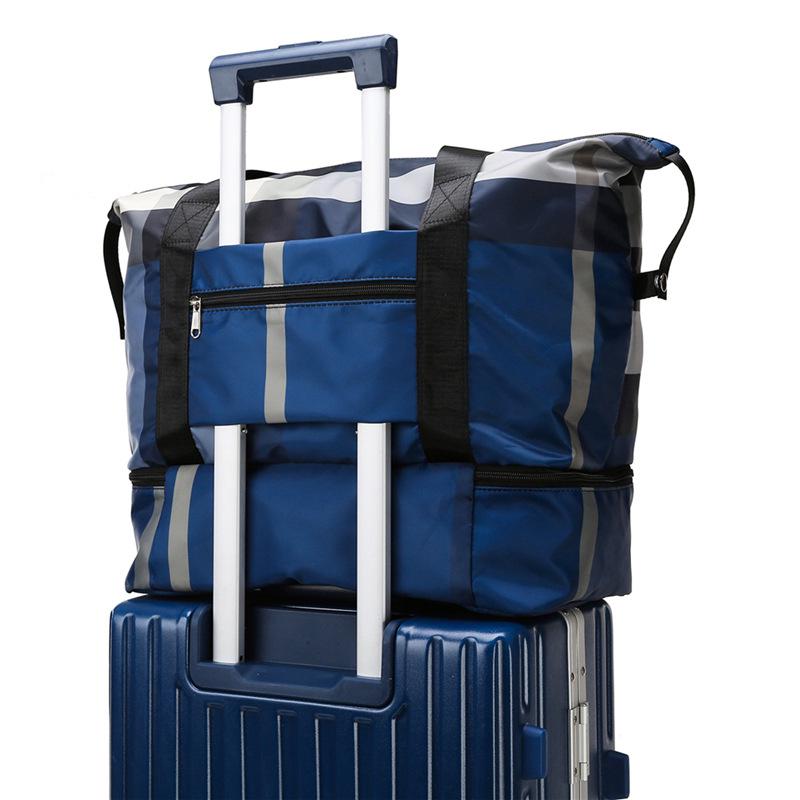 Fashionable Plaid Travel Bag: Lightweight, Foldable, Wet/Dry Separation, Ideal for Gym and Short Trips