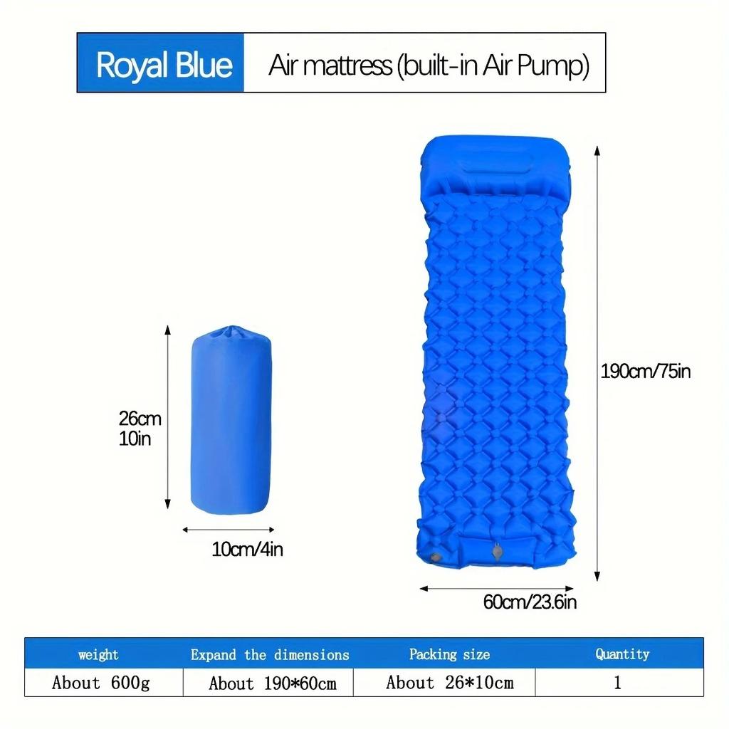 Outdoor Camping Inflatable Mattress Sleeping Pad With Pillows Ultralight Air Mat Built In Inflator Pump For Travel Hiking