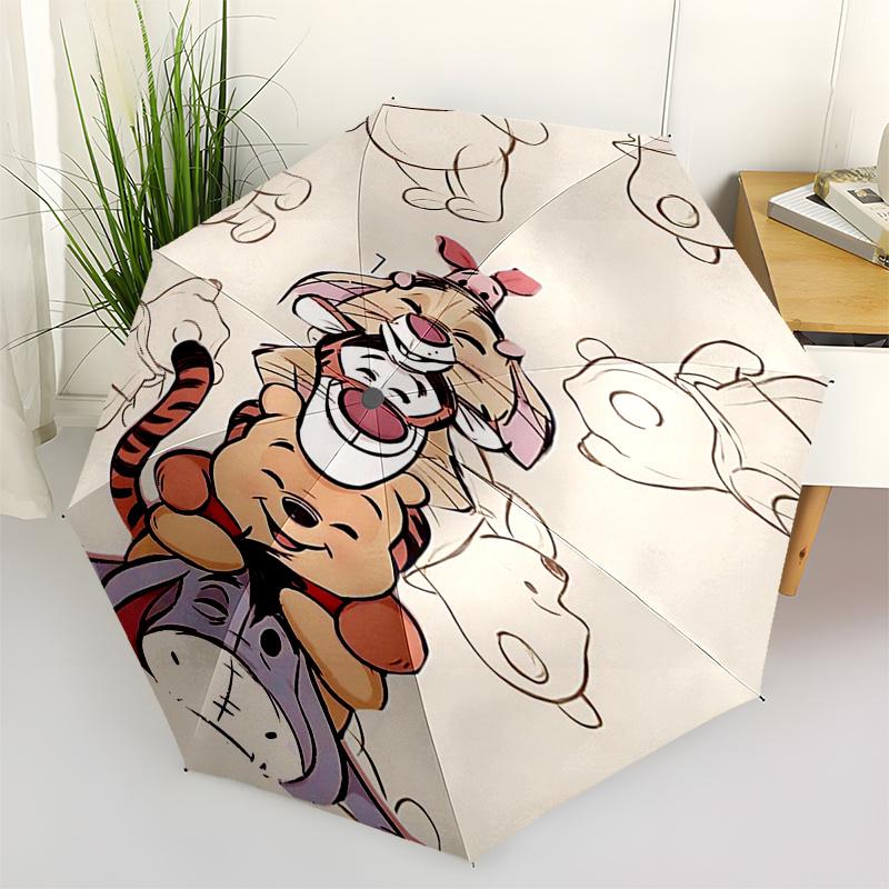 

Winnie and friends Themed Travel Umbrella-8 Ribs Automatic Opening and Closing, Portable Folding Design, Compact and Stylish Umbrella
