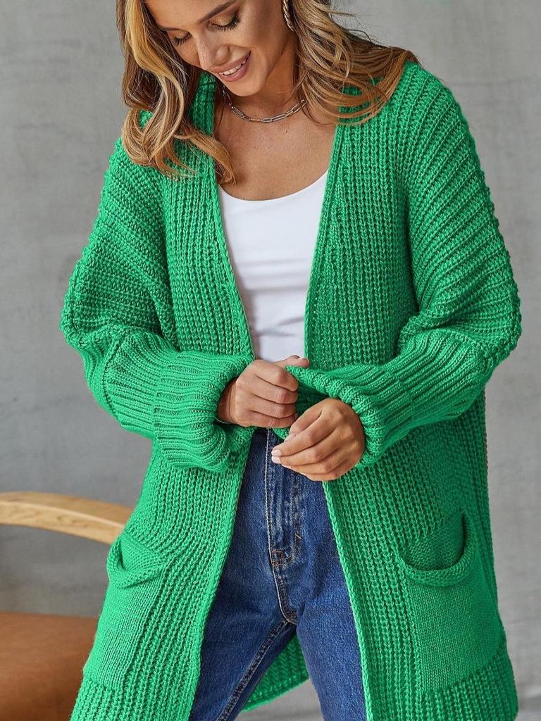 Damen Strickjacke mit lockerem Strickmuster - Mittellang Übergröße, Lässiger Herbst-/Winterpullover