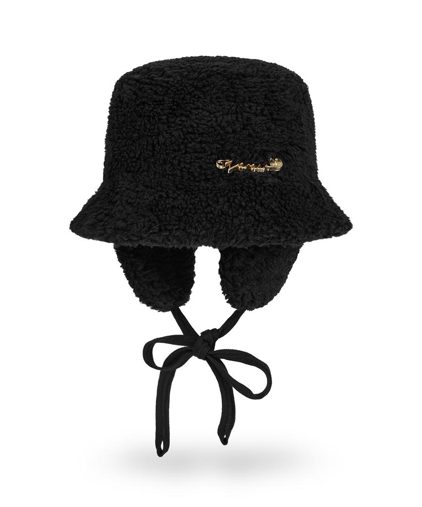 Bajal Safety Fin Sherpa Fur Flap Bucket Hat Black