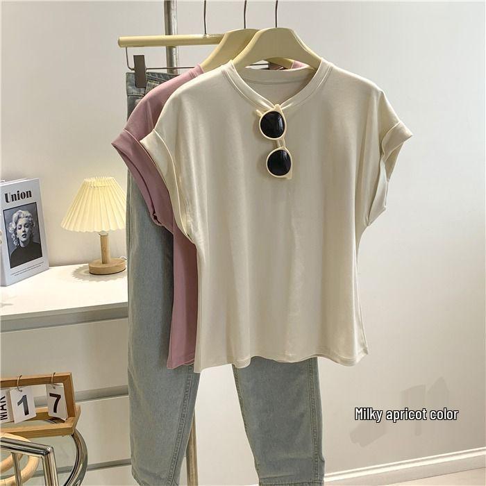 Women's Pink Modal Cotton Flared Sleeve T-Shirt - Korean Style Summer Top