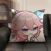 Yae Miko Cute Genshin Impact Cushion Cover Natural Linen Organic Fabric DoubleSided Printing Sofa Home Decor Gift Pillow Case